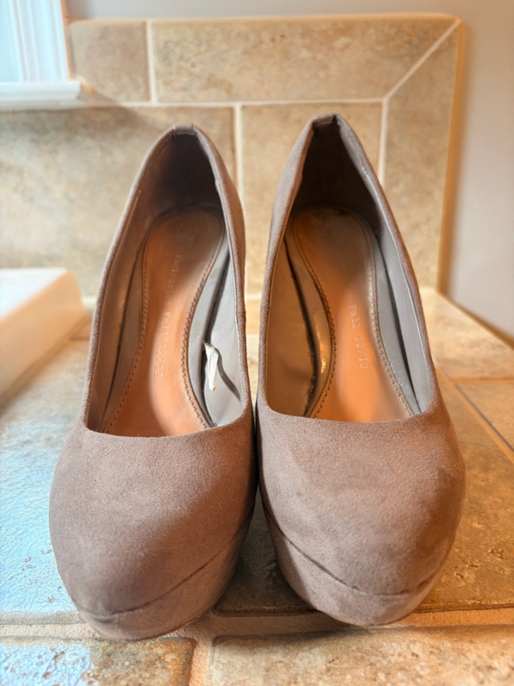stradivarius Taupe Suede Platform Pumps